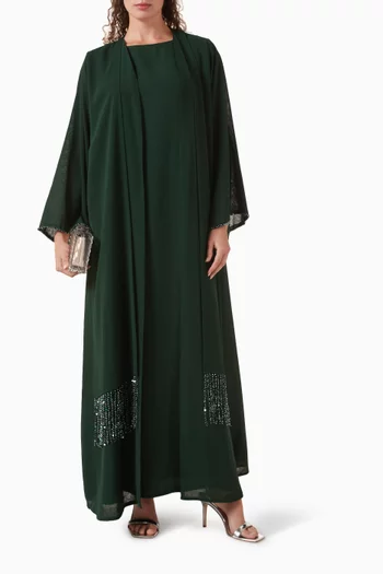 Embellished-trim Abaya Set