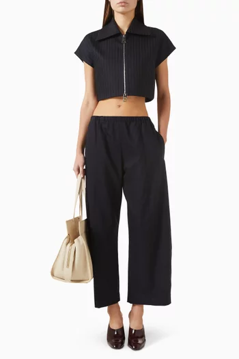 بلوزة روبن قصيرة بنقشة مخططة مزيج صوف