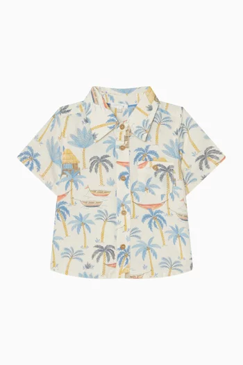 Palm Tree Shirt in Linen-blend