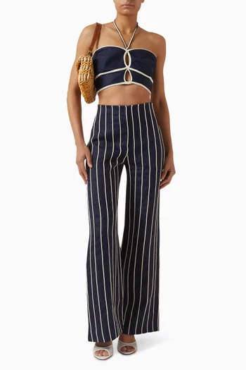 بلوزة اجافي قصيرة مطرزة بالحبل كتان