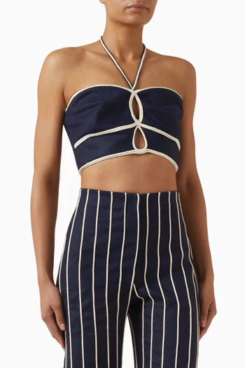 بلوزة اجافي قصيرة مطرزة بالحبل كتان