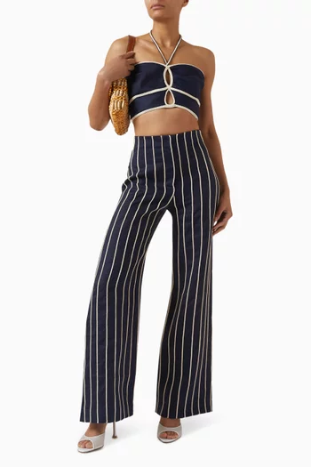 بنطال تويو بقصة ساق واسعة كتان