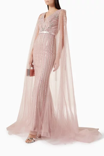 Bead-embellished Cape Gown