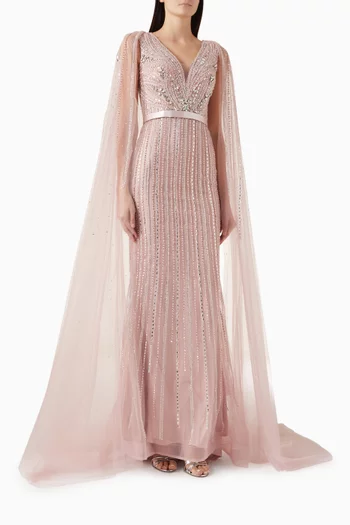 Bead-embellished Cape Gown