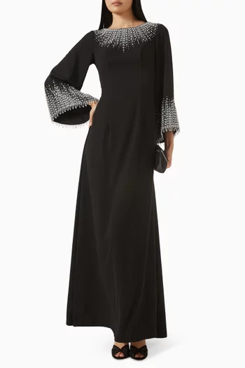 فستان سهرة مطرز بالخرز كريب