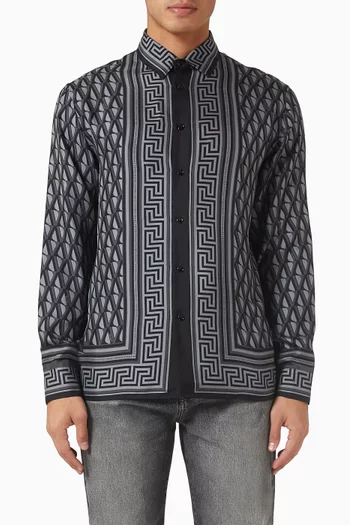 Greca-print Shirt in Silk-twill