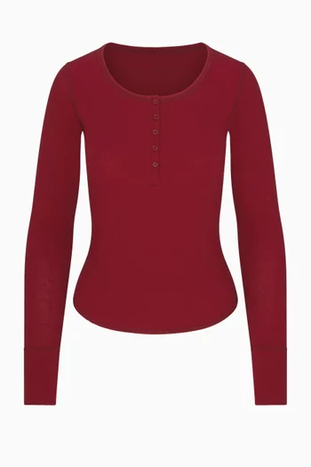 بلوزة هينلي بفتحة رقبة عميقة قطن مضلع