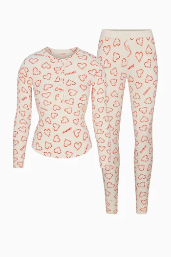 طقم بلوزة هينلي ولغينغز قطن مضلع