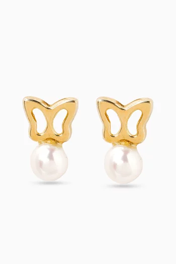 Ara Butterfly Pearl Earrings in 18kt Yellow Gold