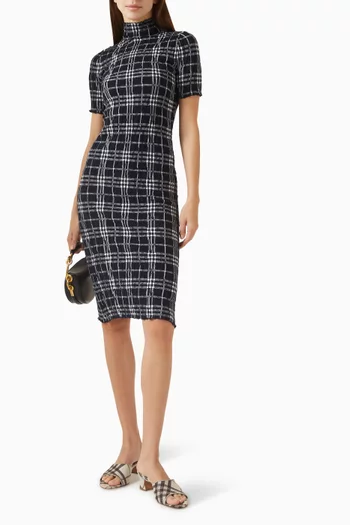 فستان من نسيج مضلع بنقشة مربعات مزيج صوف