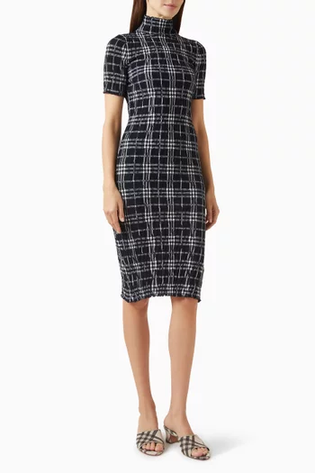 فستان من نسيج مضلع بنقشة مربعات مزيج صوف