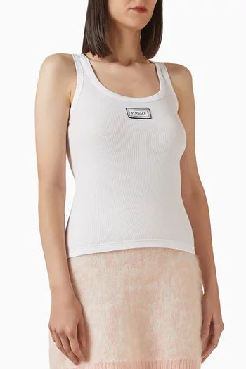 بلوزة بلا أكمام بشعار الماركة نسيج مضلع