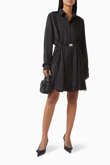 Lace-trim Mini Shirt Dress in Satin