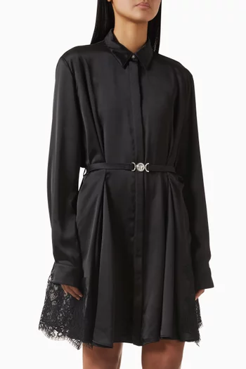 Lace-trim Mini Shirt Dress in Satin