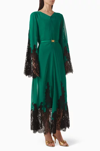 evening dresses by versace Versace Leather Lace-Embellished Evening Gown
