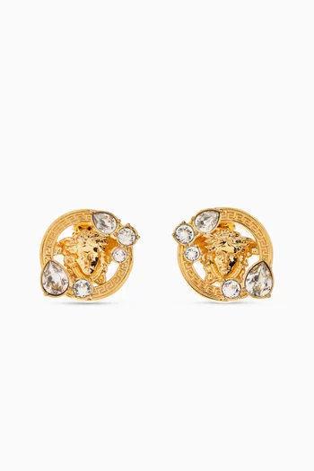 أقراط بشعار ميدوسا مرصعة بالكريستال معدن