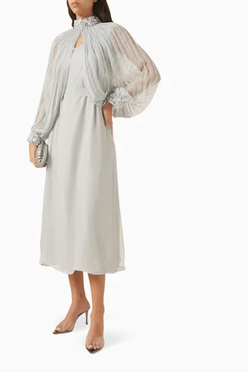 فستان بكاب درابيه وتطريزات شيفون