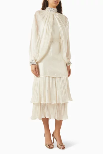 فستان بكاب درابيه وتطريزات شيفون