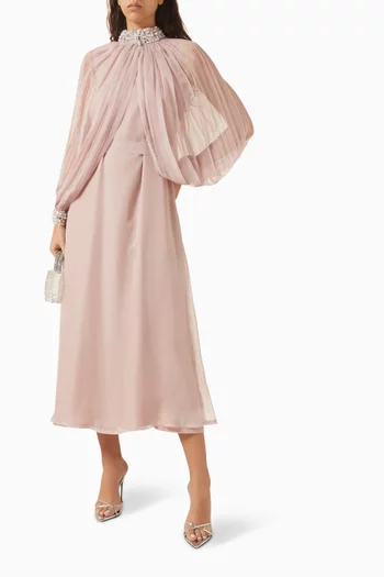 فستان بكاب درابيه وتطريزات شيفون