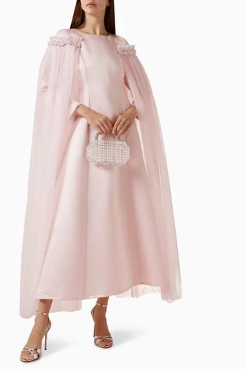 فستان بكاب مزين بتطريزات تول وكريب