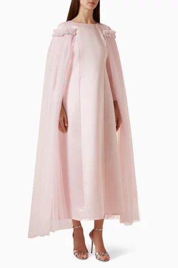 فستان بكاب مزين بتطريزات تول وكريب