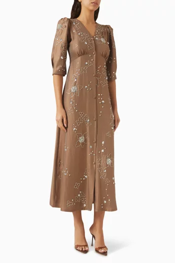 فستان قطن مطرز بنقشة زهور