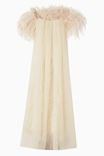 Feather-trim Maxi Dress