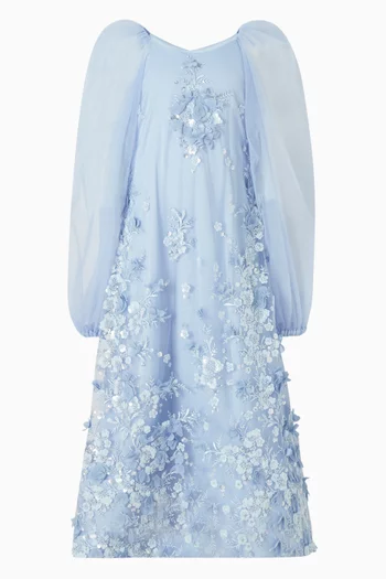 فستان طويل بزهور مطرزة