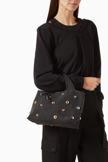Mini Dome-embellished Market Tote Bag in Denim