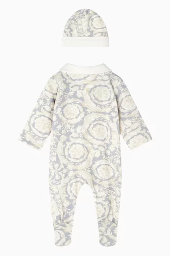 Baroque-print Sleepsuit Set in Organic Cotton-jersey