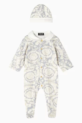 Baroque-print Sleepsuit Set in Organic Cotton-jersey