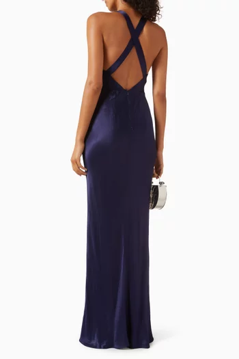 La Lune Plunged Cross Back Maxi Dress