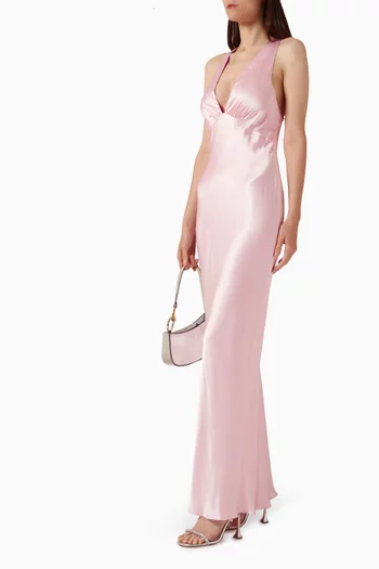 La Lune Plunged Cross Back Maxi Dress