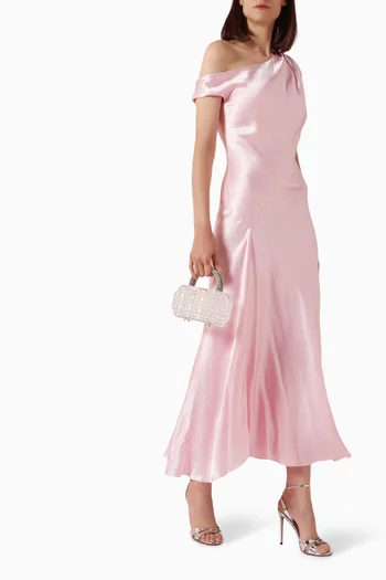 La Lune Asymmetrical Draped Maxi Dress