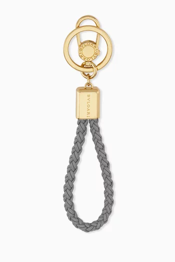 Bvlgari Keyring in Braided Leather & Gold-plated Brass
