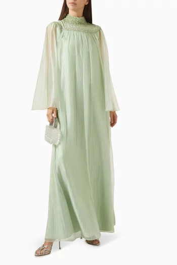 قفطان بقصة على شكل حرف A بتطريزات أورجانزا