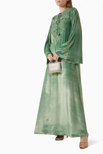 Embroidered Leaf Kaftan in Velvet