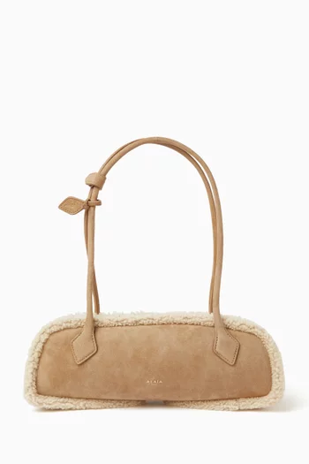 Medium Le Teckel Shoulder Bag in Suede & Shearling