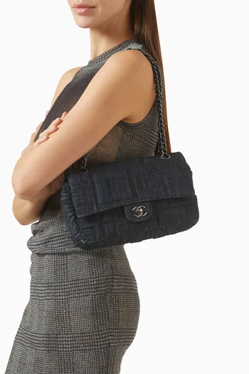 2016 No.5 Perfume Bottle Single Flap Bag in Stitched Denim