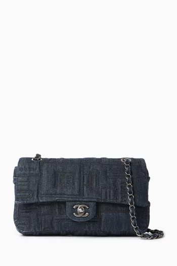2016 No.5 Perfume Bottle Single Flap Bag in Stitched Denim