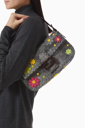 2000s Felt Floral Appliqué Baguette Shoulder Bag