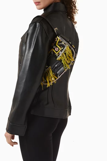 2000s Embellished Baguette Shoulder Bag in Linen