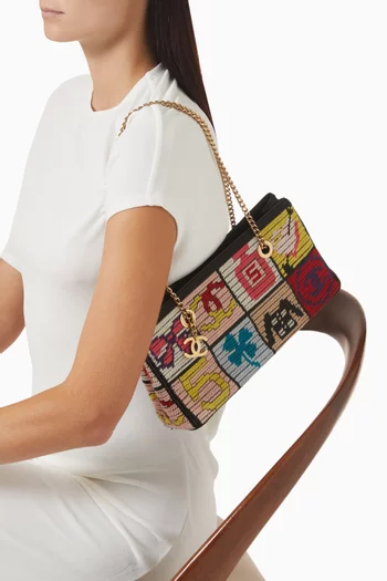 2000s Embroidered Icon Shoulder Bag in Lambskin Leather