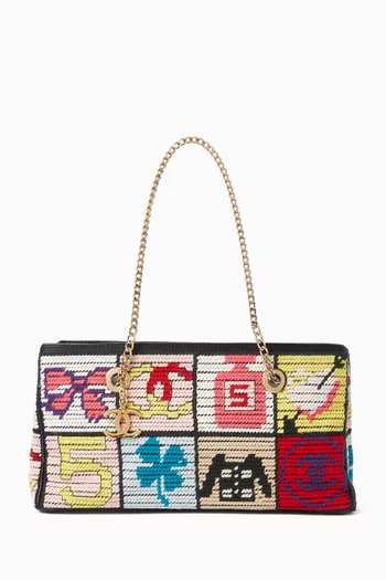 2000s Embroidered Icon Shoulder Bag in Lambskin Leather