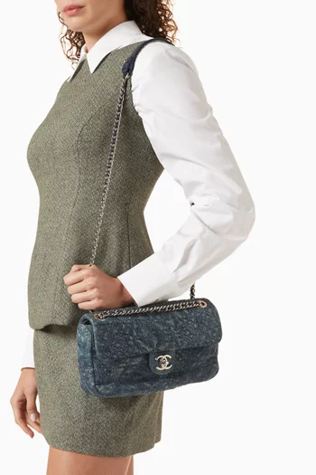 2010s Camellia Stitched Single Flap Shoulder Bag in Denim