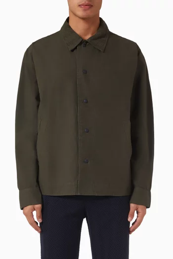 قميص بنمط جاكيت وياقة بنقشة خطوط متعرجة قنب قطني