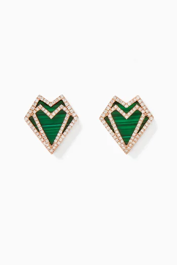 My Heart Diamond & Malachite Earrings in 18kt Rose Gold