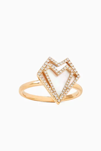 My Heart Outlined Diamond & Mother of Pearl Ring in 18kt Rose Gold
