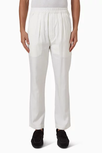 Herringbone Stripe Pleated Lounge Pants in Cotton & Silk