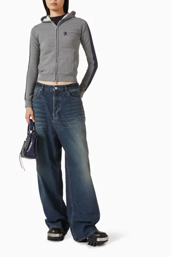 كنزة بغطاء رأس بسحّاب ومطرزة على شكل أسد صوف سريع الجفاف